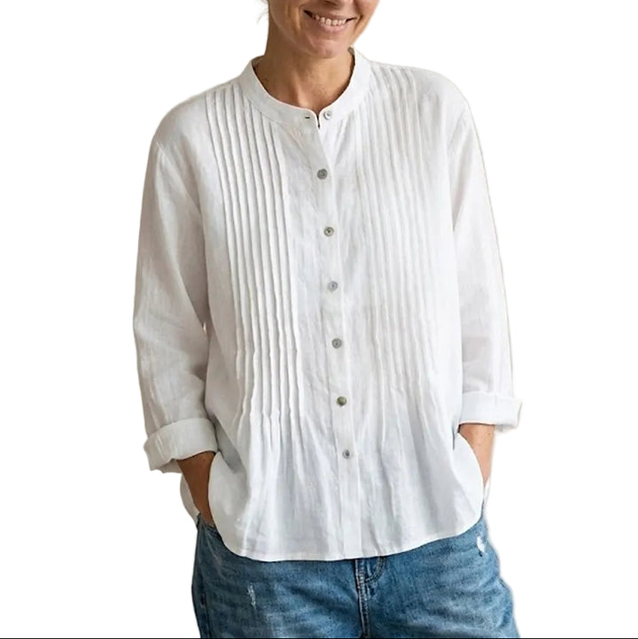 Women's Button Front Long Sleeve Pleated Panel Shirt