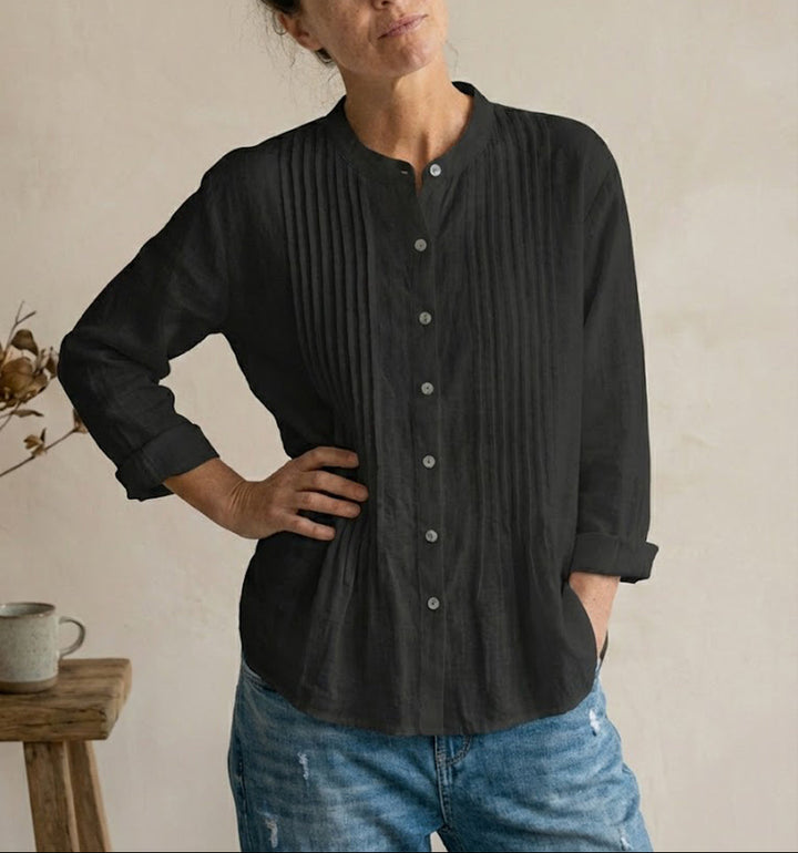 Women's Button Front Long Sleeve Pleated Panel Shirt