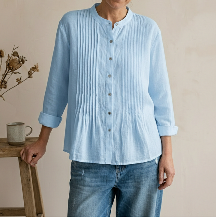 Women's Button Front Long Sleeve Pleated Panel Shirt