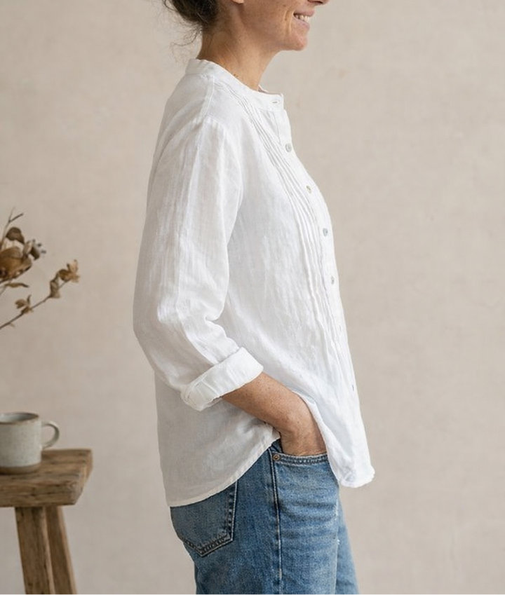 Women's Button Front Long Sleeve Pleated Panel Shirt