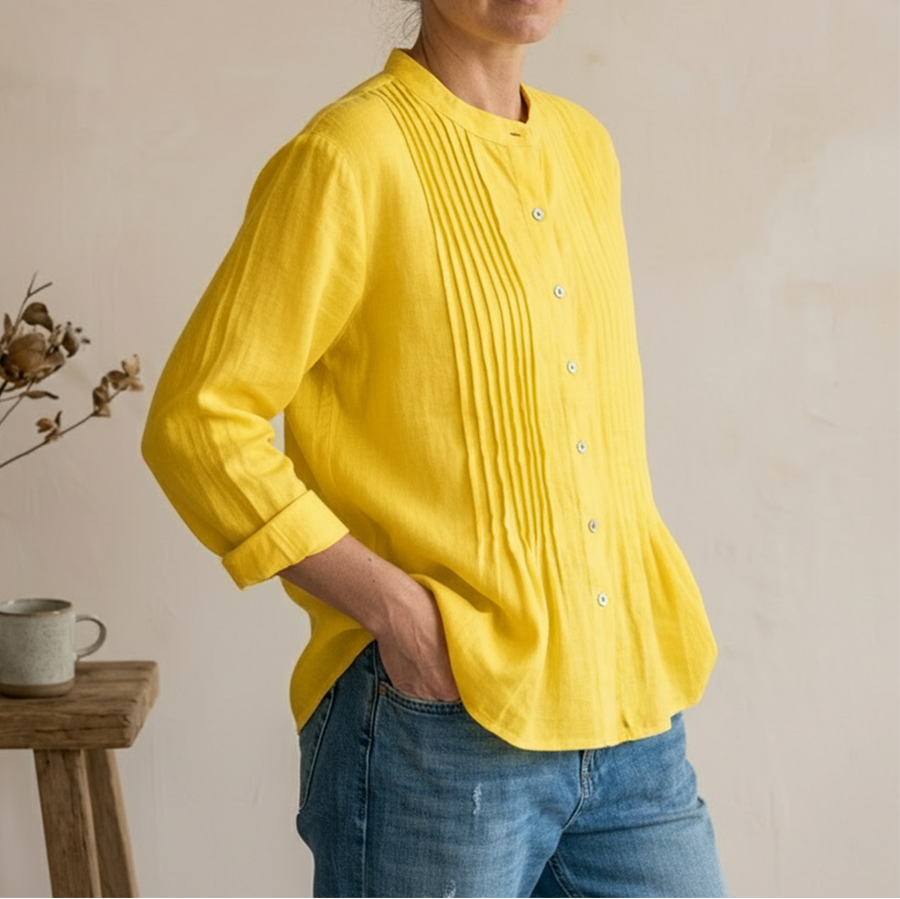 Women's Button Front Long Sleeve Pleated Panel Shirt