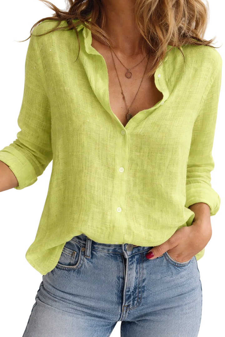 Women's Button Front Long Sleeve Shirt with Collar