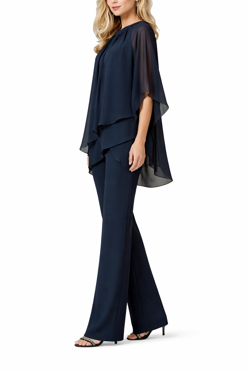 Women's Chiffon Overlay Top and Wide Leg Pants Set