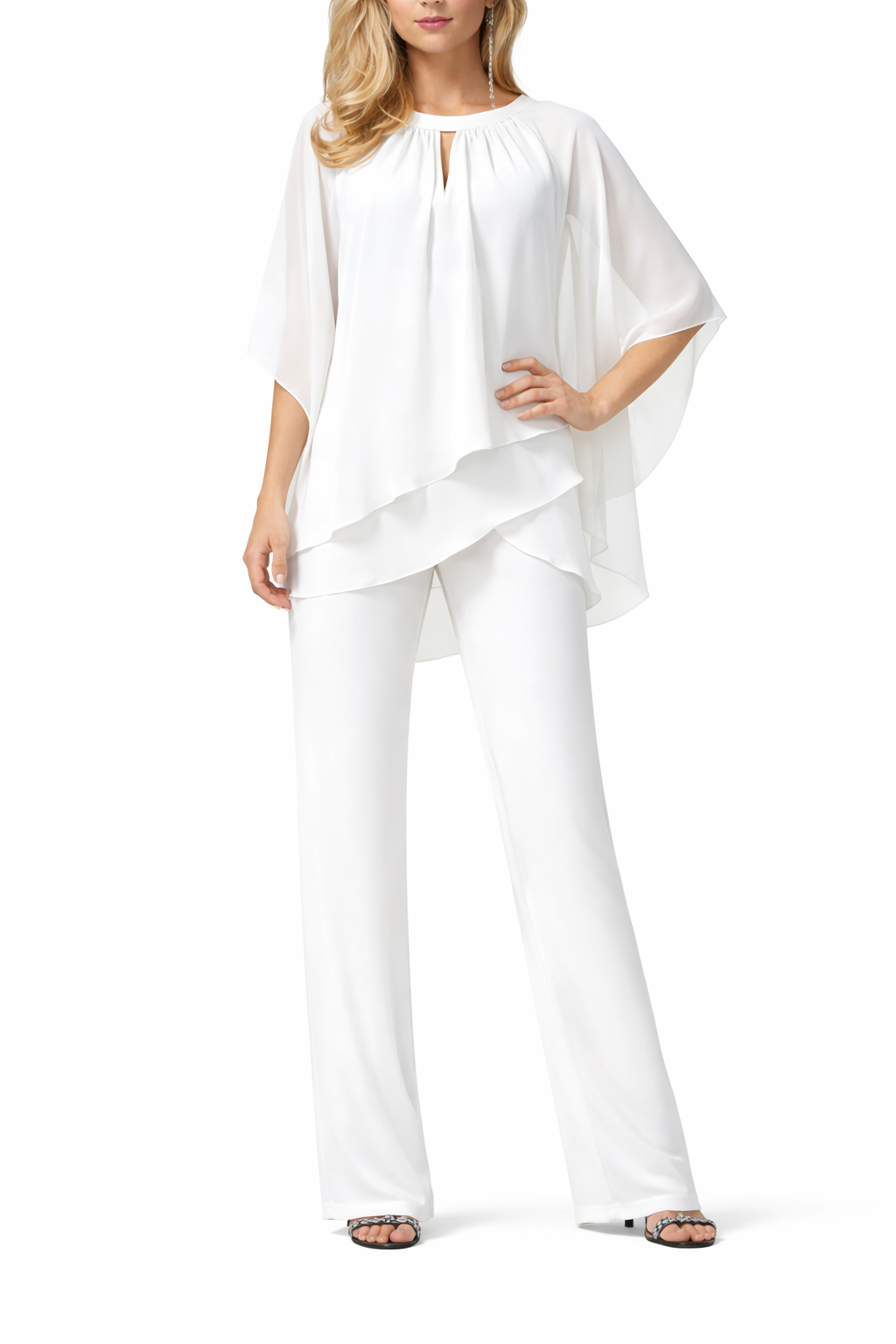 Women's Chiffon Overlay Top and Wide Leg Pants Set