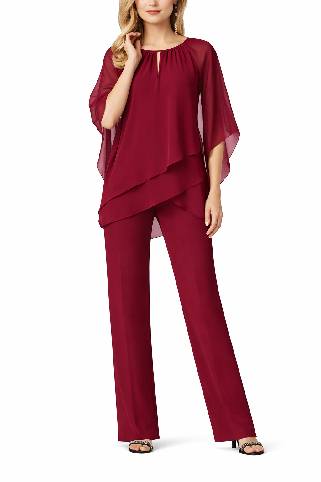 Women's Chiffon Overlay Top and Wide Leg Pants Set
