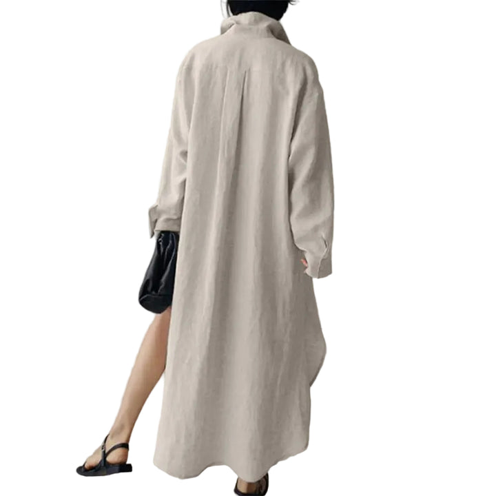 Women's Collared Button Front Midi Dress with Side Slit