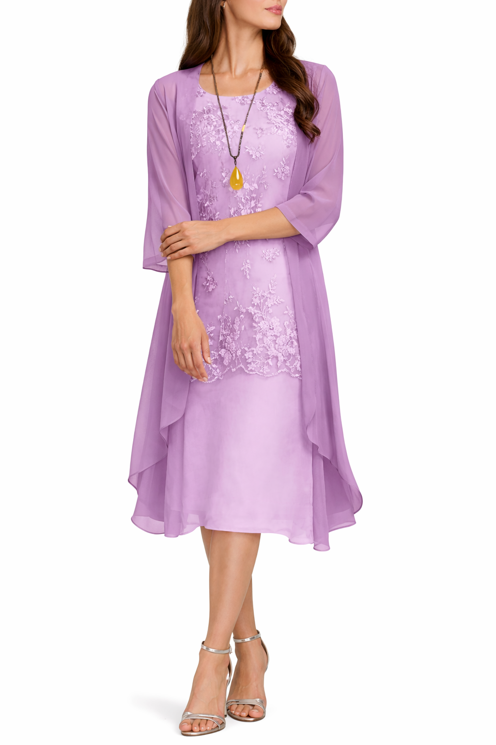 Women's Floral Midi Dress with Open Front Cover Up Layer