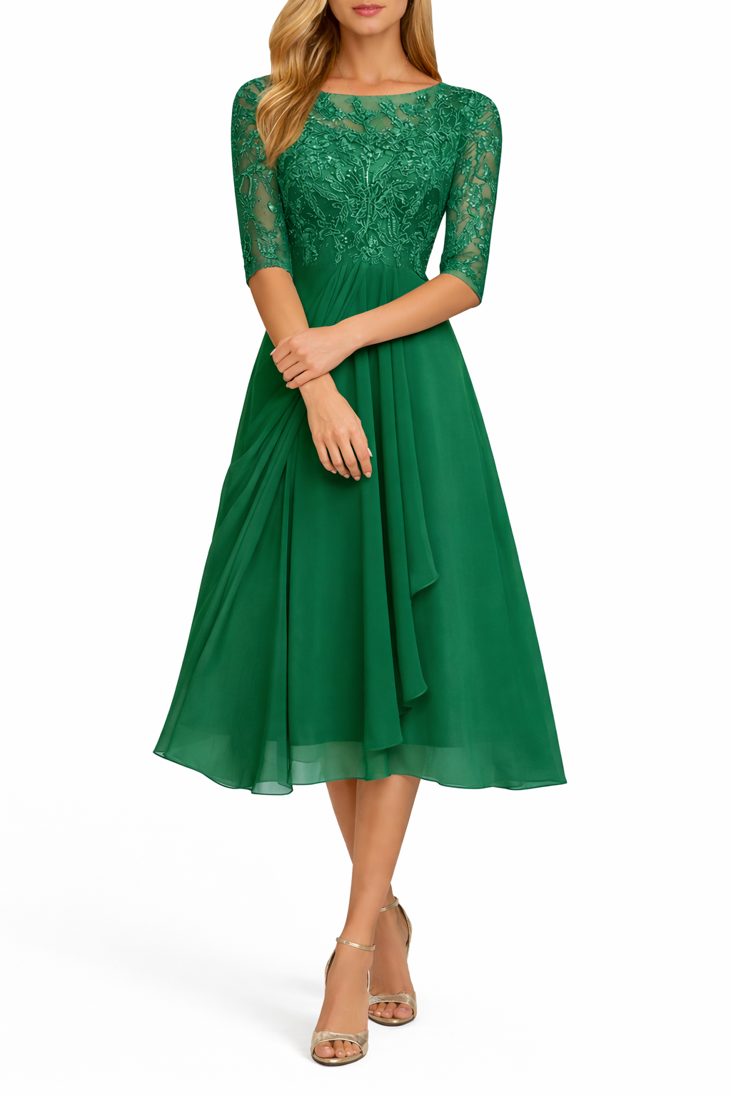 Women's Lace Midi Dress with Flow Skirt