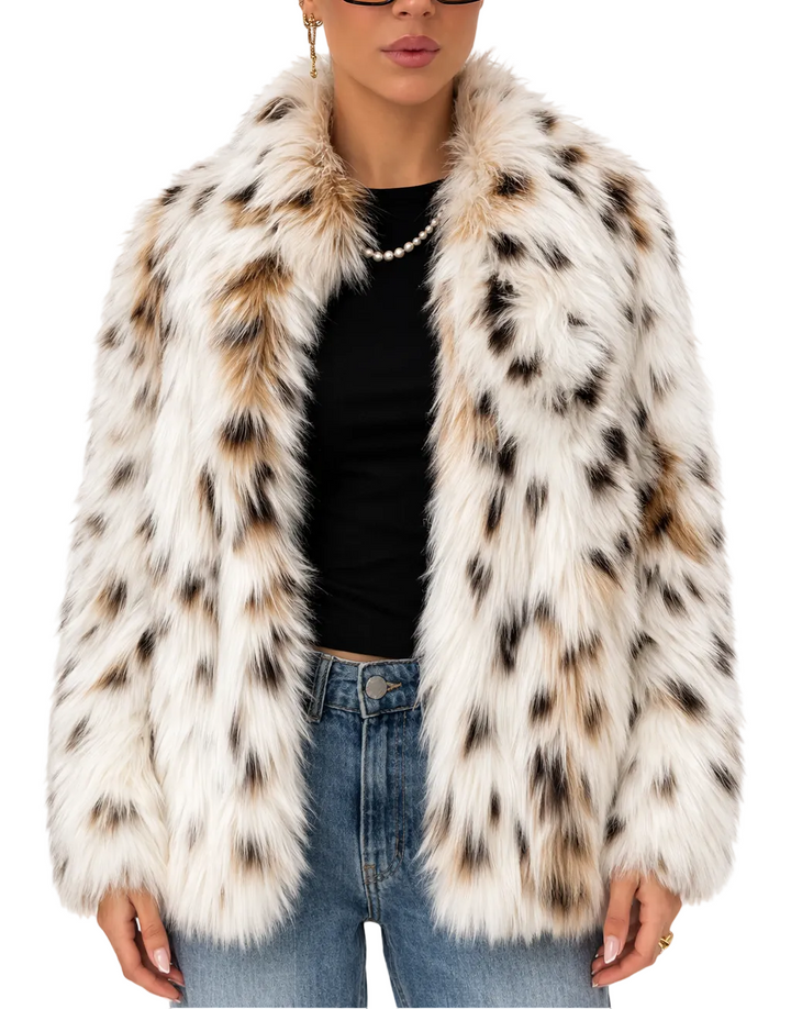 Women's Leopard Faux Fur Open Front Coat
