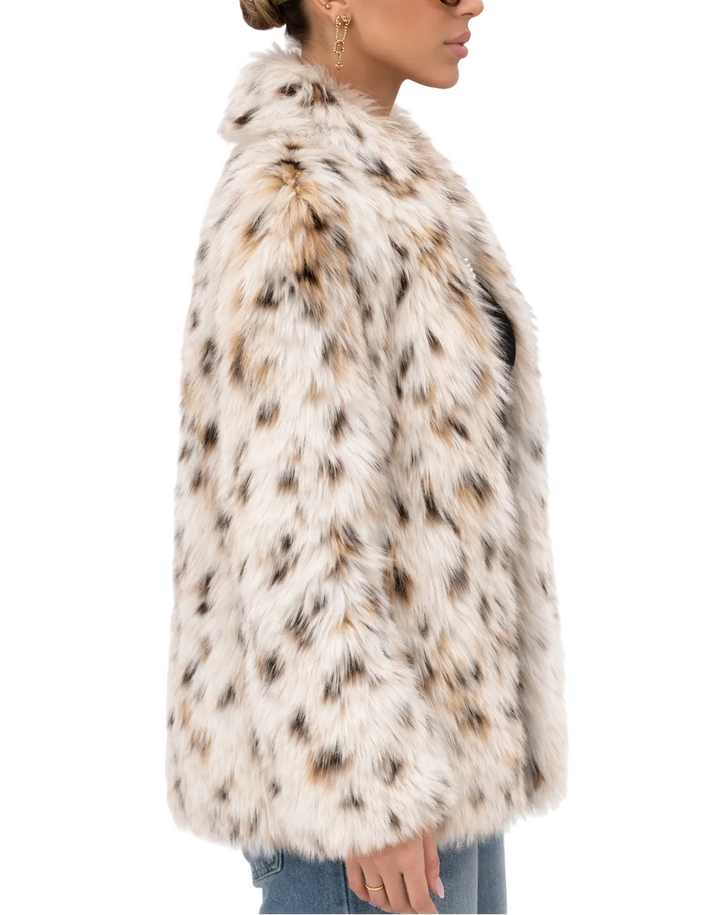 Women's Leopard Faux Fur Open Front Coat