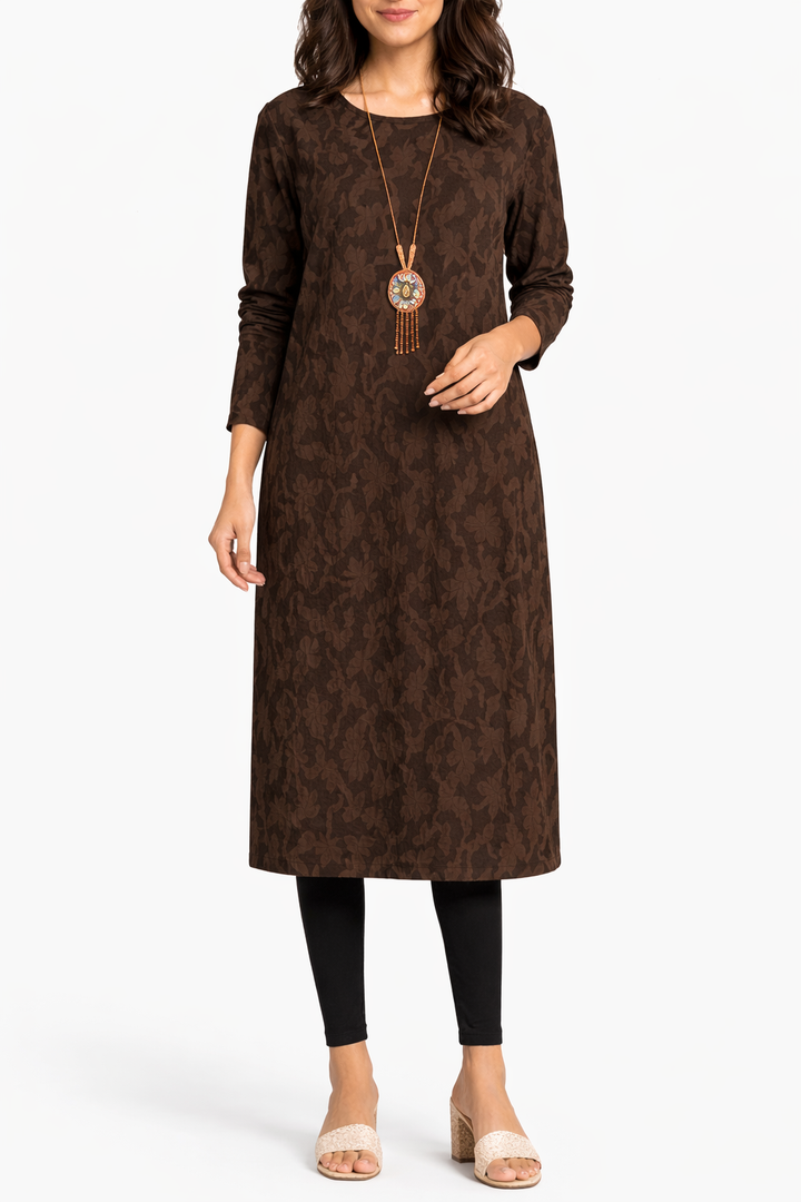 Women's Long Sleeve Pattern Midi Dress