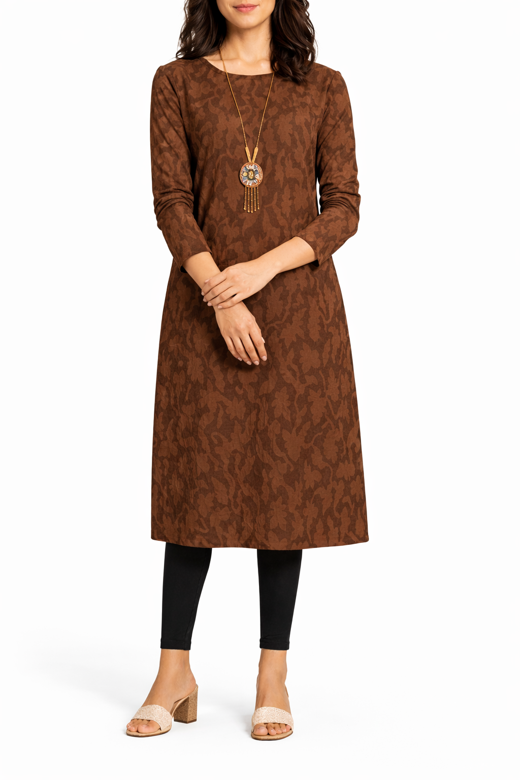 Women's Long Sleeve Pattern Midi Dress