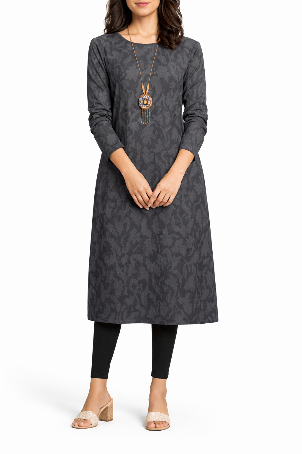 Women's Long Sleeve Pattern Midi Dress