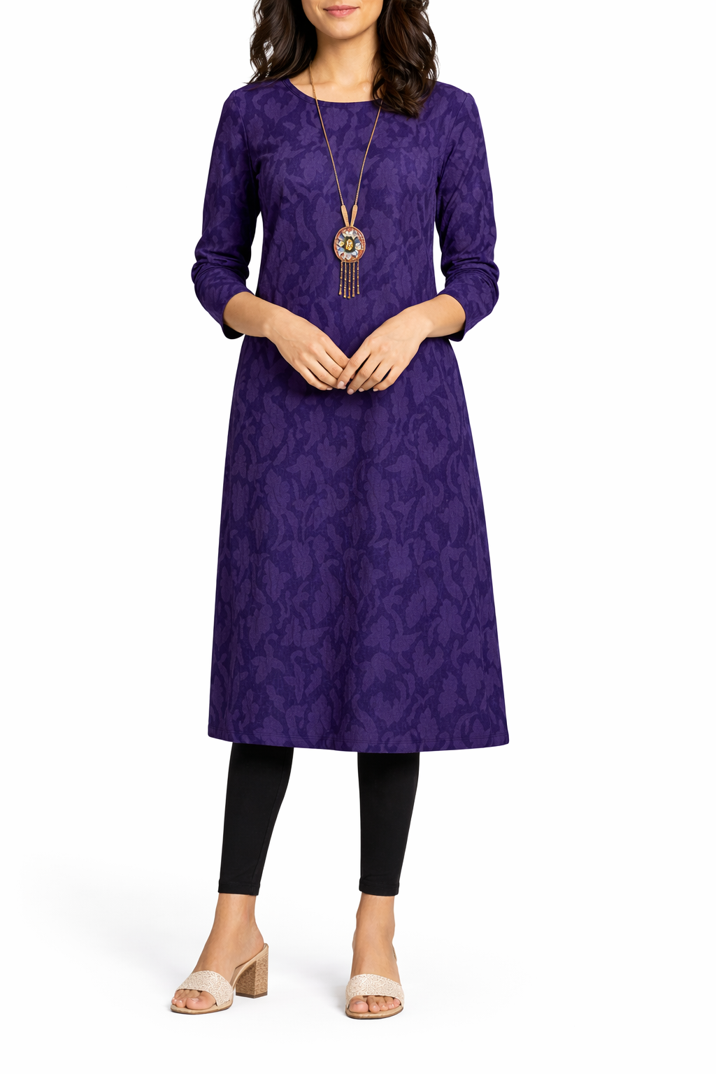 Women's Long Sleeve Pattern Midi Dress