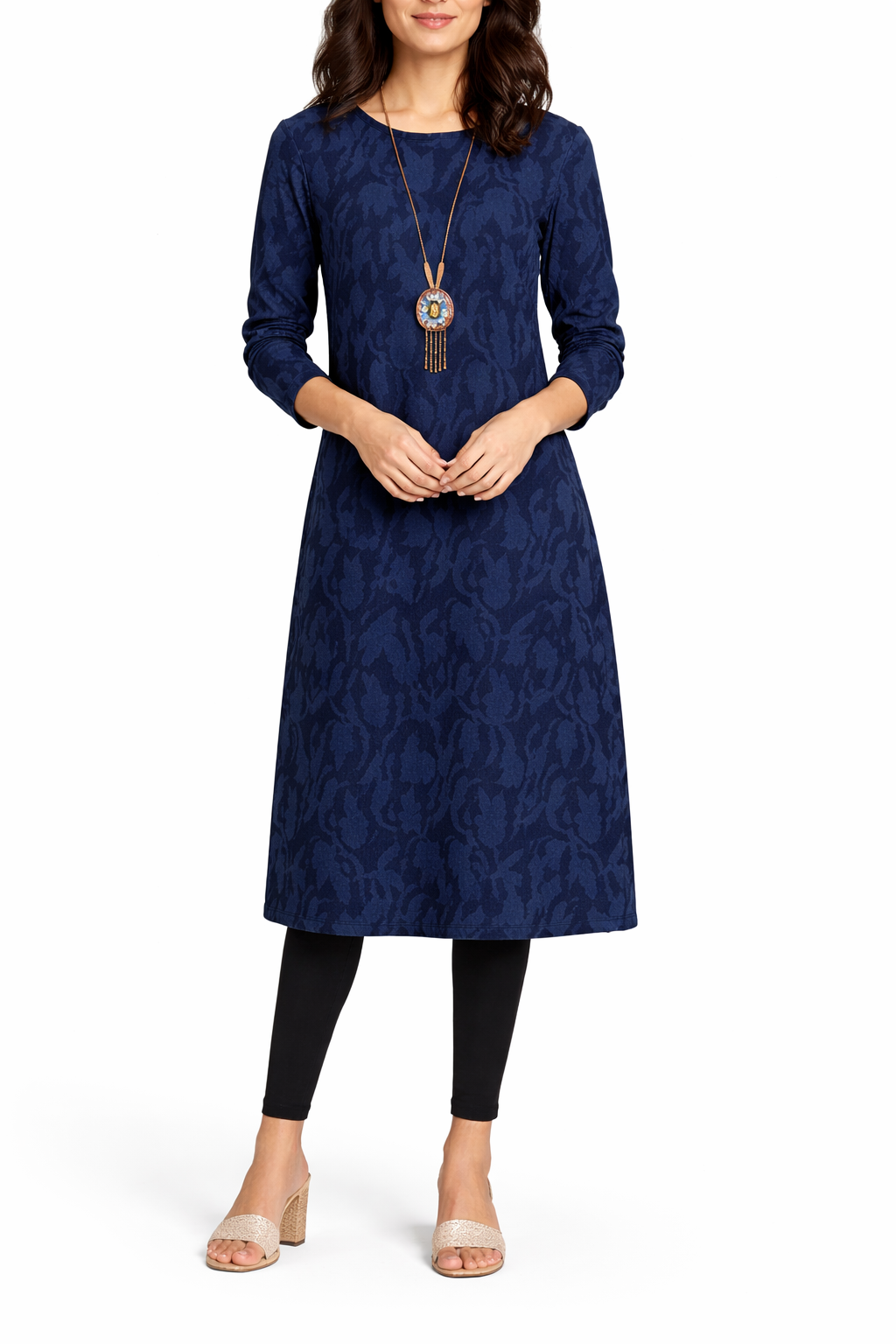 Women's Long Sleeve Pattern Midi Dress