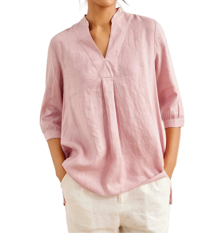 Women's Loose V Neck Blouse with Three Quarter Sleeve