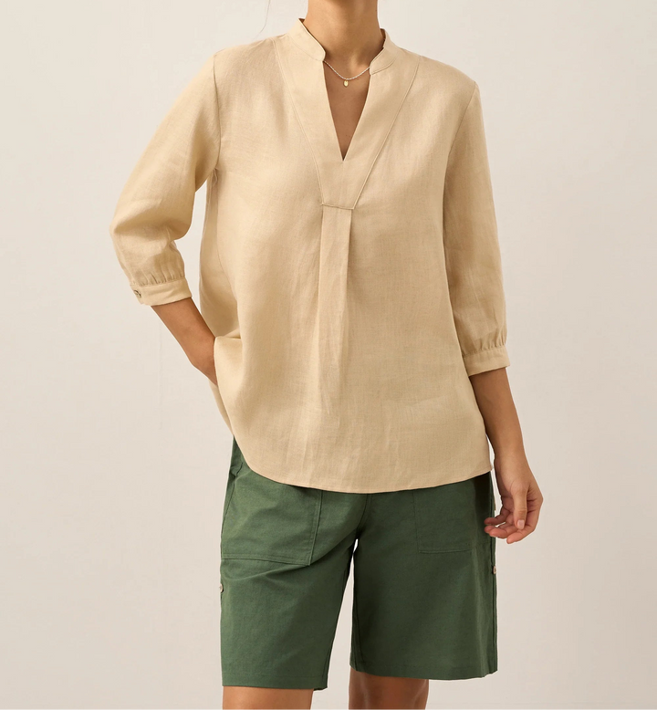 Women's Loose V Neck Blouse with Three Quarter Sleeve