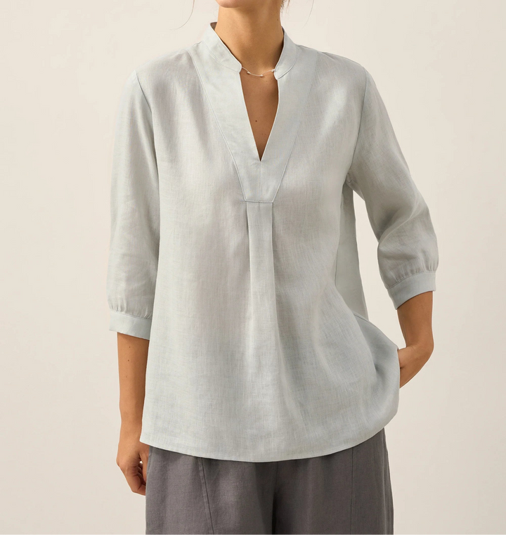 Women's Loose V Neck Blouse with Three Quarter Sleeve