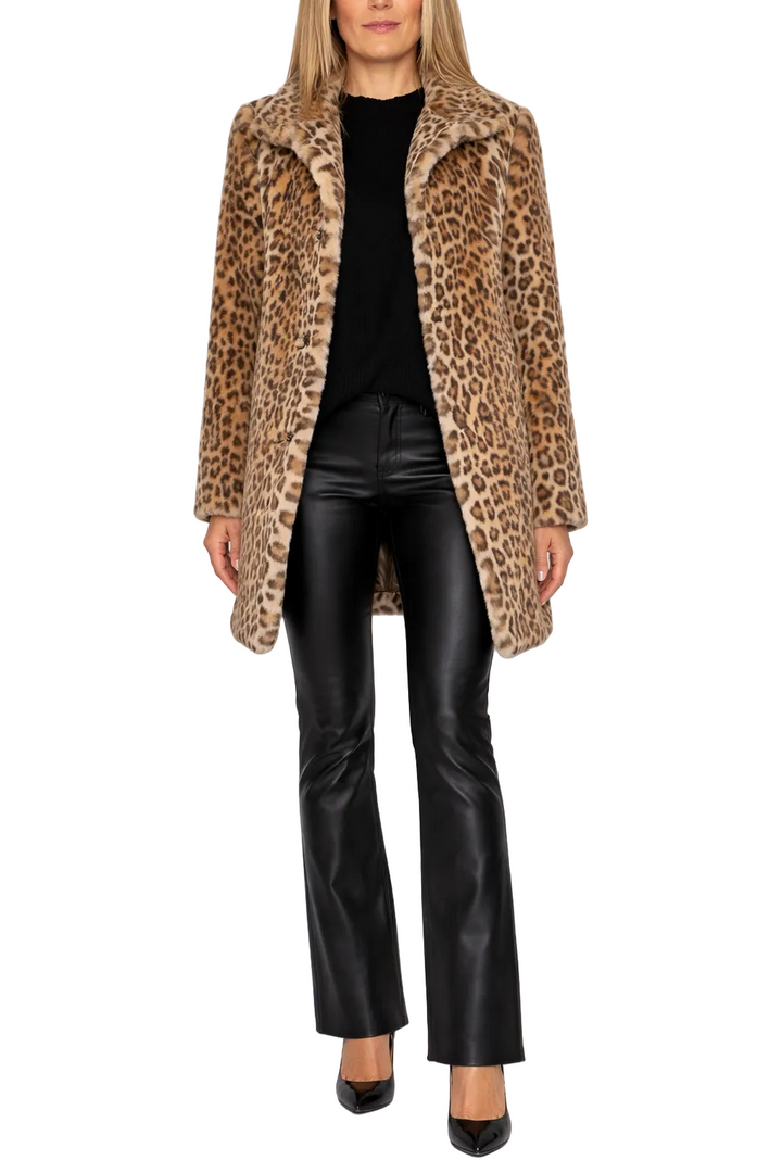 Women's Open Front Leopard Collared Winter Long Coat