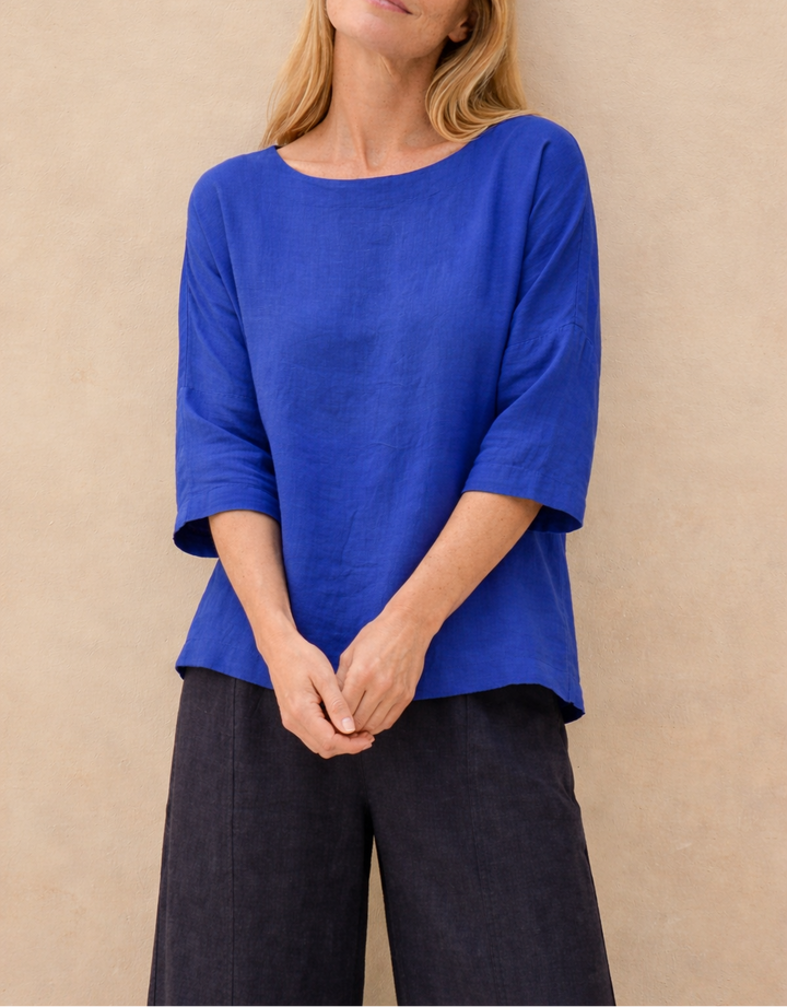 Women's Round Neck Loose Three Quarter Sleeve Blouse