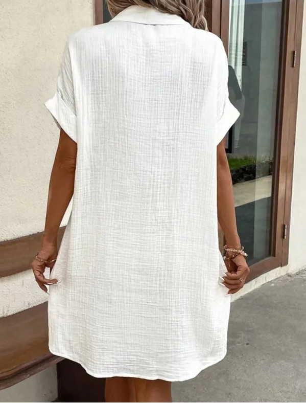 Women's Short Sleeve Loose Shirt Dress with Button Front