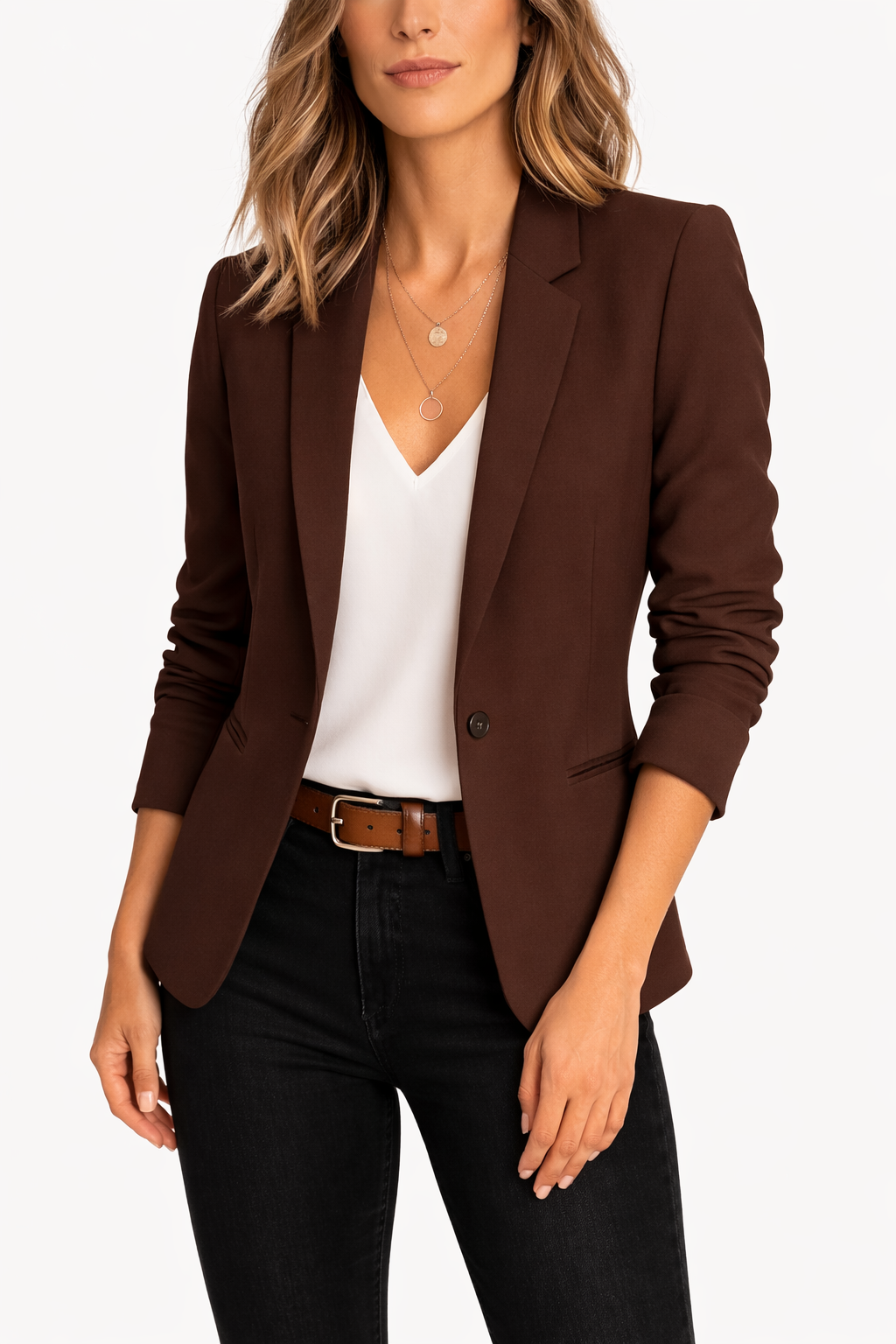 Women's Tailored Blazer with Lapel Collar and Front Button