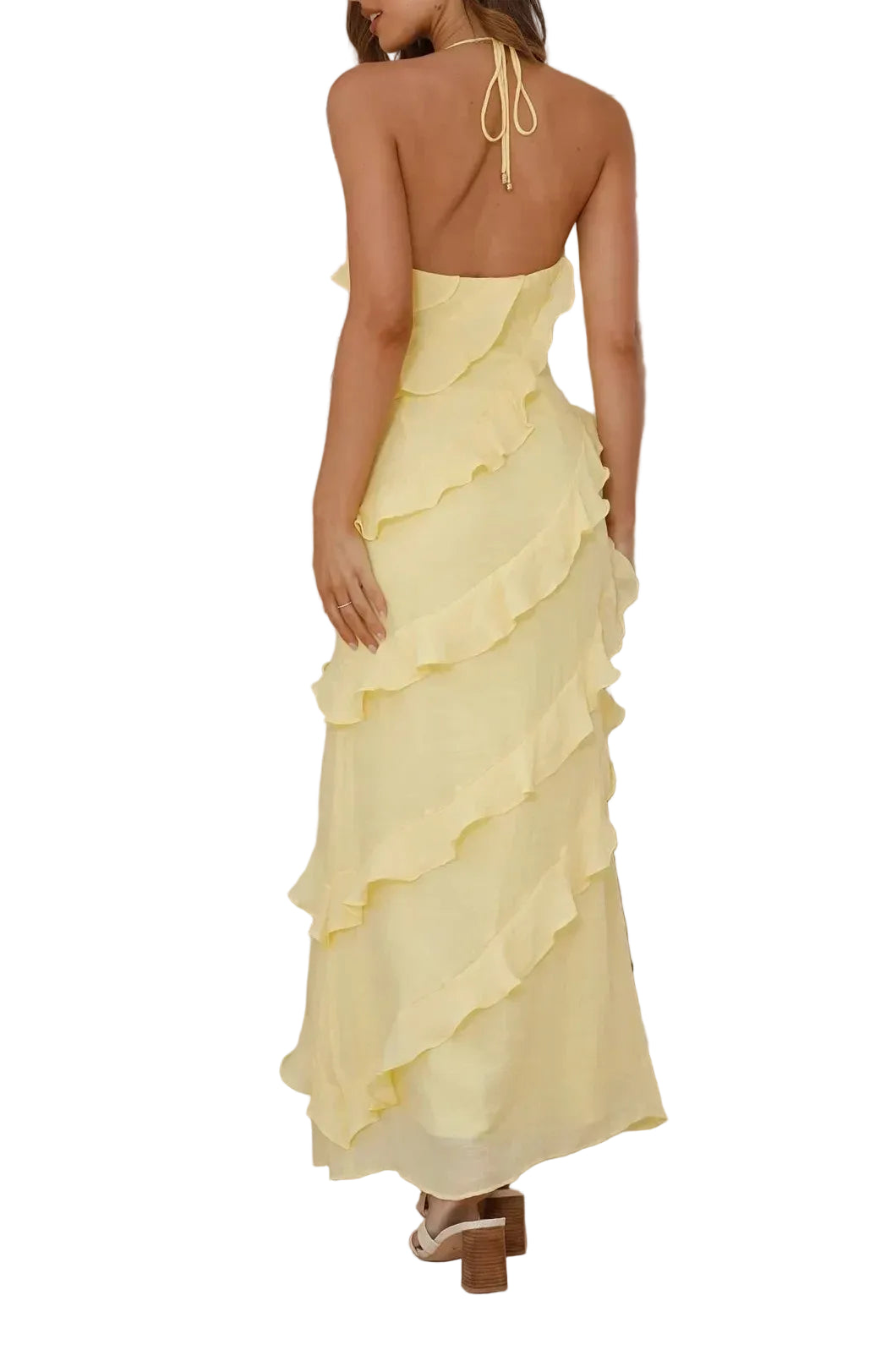 Women’s Halter Neck Ruffle Layered Maxi Dress