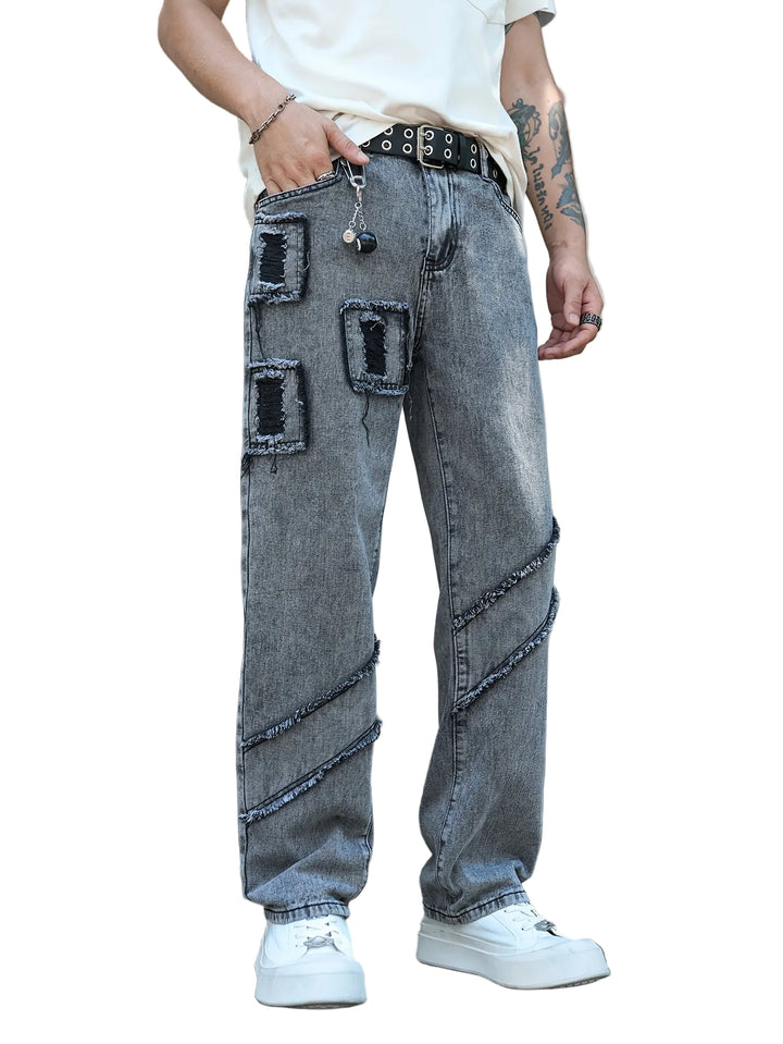 Men’s Straight-Fit Pants with Patches
