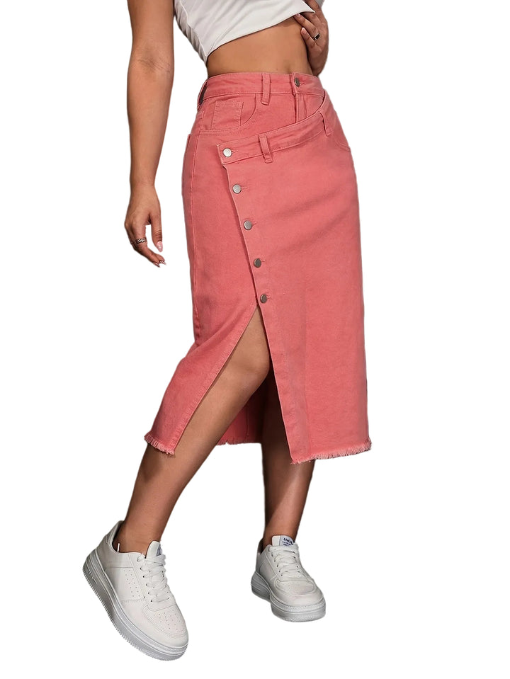 Women’s High-Waist Buttoned Midi Skirt
