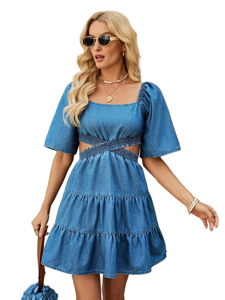 Women’s Square-Neck Mini Dress with Tiered Skirt